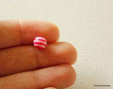 8mm Mauve Pink And White Striped Round Resin Spacer Beads x 20
